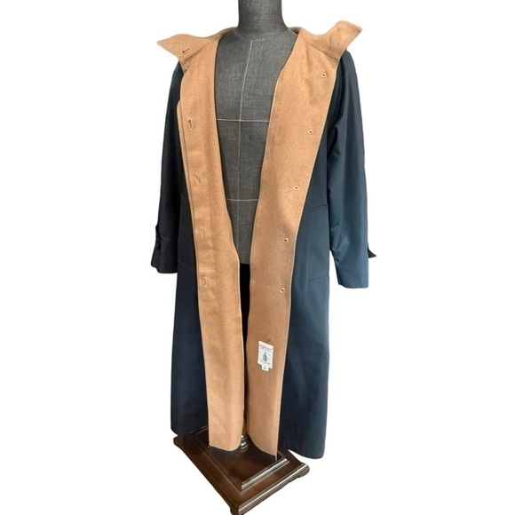 Vintage London Fog Lined Trench Coat Black Tan Sz 14 2X Capsule Old Money Wool - Picture 2 of 16